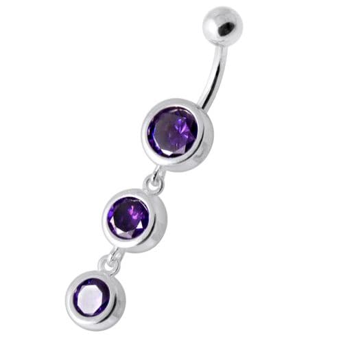925 Sterling Silver Basel Setting Tri Round Jewelled Belly Banana
