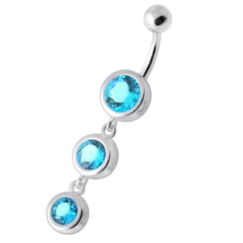 925 Sterling Silver Basel Setting Tri Round Jewelled Belly Banana