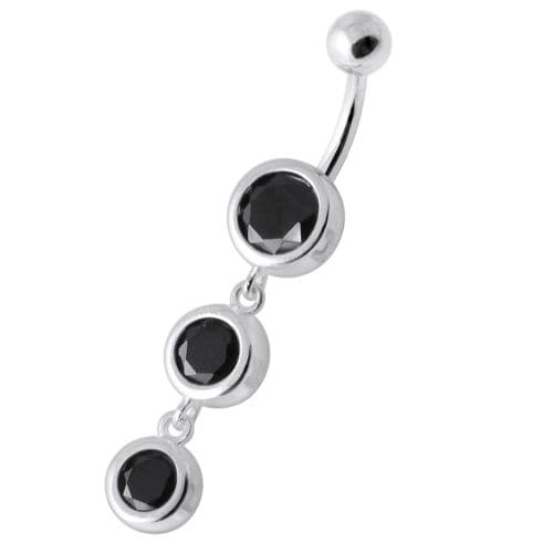 925 Sterling Silver Basel Setting Tri Round Jewelled Belly Banana