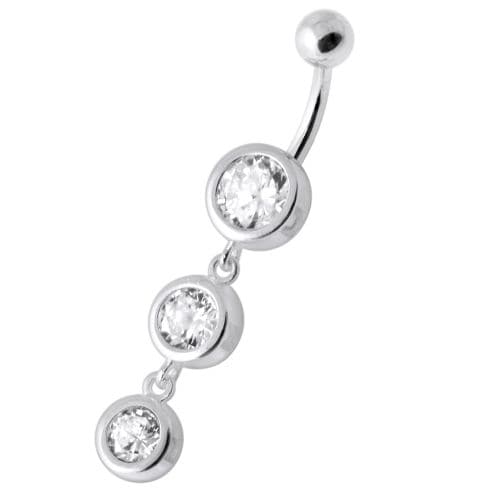 925 Sterling Silver Basel Setting Tri Round Jewelled Belly Banana