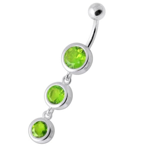 925 Sterling Silver Basel Setting Tri Round Jewelled Belly Banana