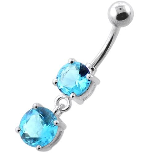 925 Sterling Silver Round Jewelled Hanging Belly Bar
