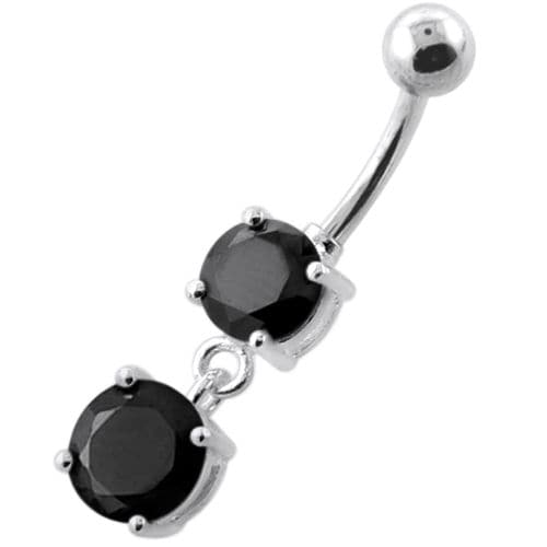925 Sterling Silver Round Jewelled Hanging Belly Bar