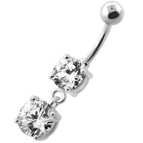 925 Sterling Silver Round Jewelled Hanging Belly Bar
