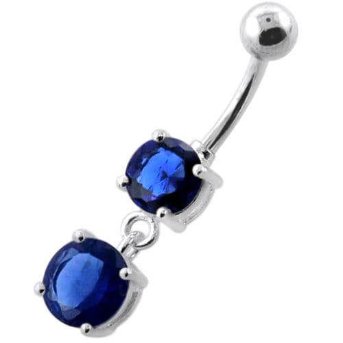 925 Sterling Silver Round Jewelled Hanging Belly Bar