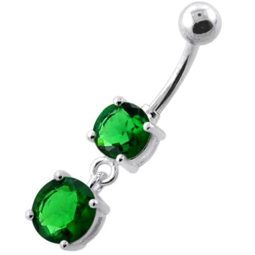 925 Sterling Silver Round Jewelled Hanging Belly Bar