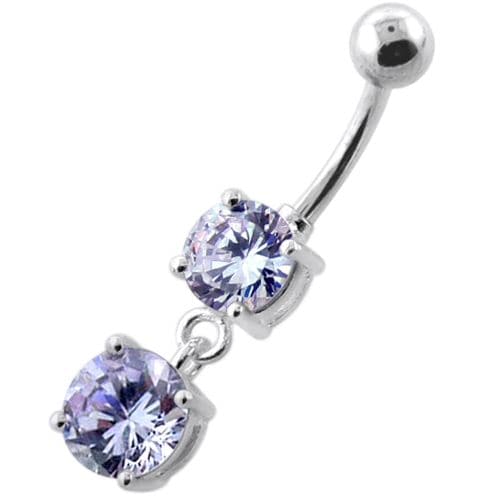925 Sterling Silver Round Jewelled Hanging Belly Bar