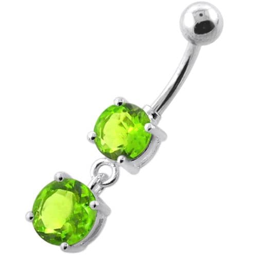 925 Sterling Silver Round Jewelled Hanging Belly Bar