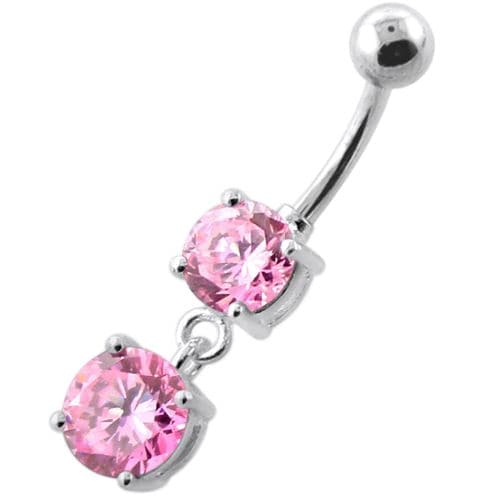 925 Sterling Silver Round Jewelled Hanging Belly Bar