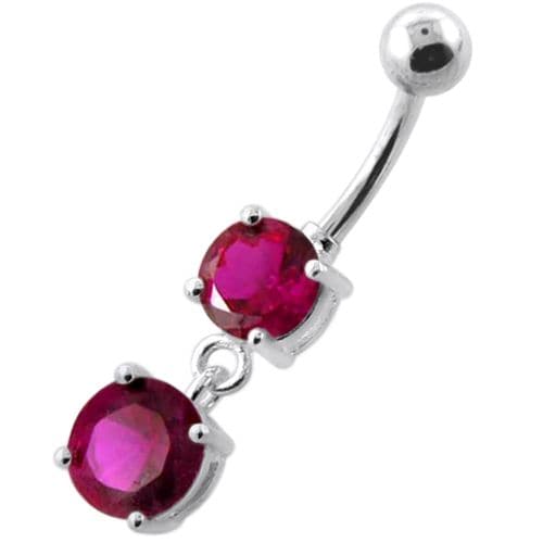 925 Sterling Silver Round Jewelled Hanging Belly Bar