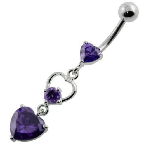 925 Sterling Silver Jewelled Heart Cutout Navel Belly Piercing