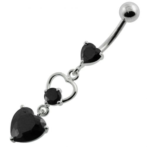 925 Sterling Silver Jewelled Heart Cutout Navel Belly Piercing