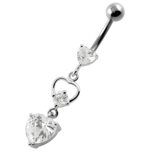 925 Sterling Silver Jewelled Heart Cutout Navel Belly Piercing