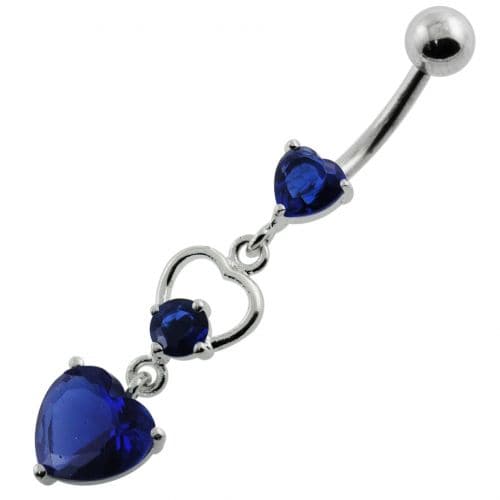 925 Sterling Silver Jewelled Heart Cutout Navel Belly Piercing