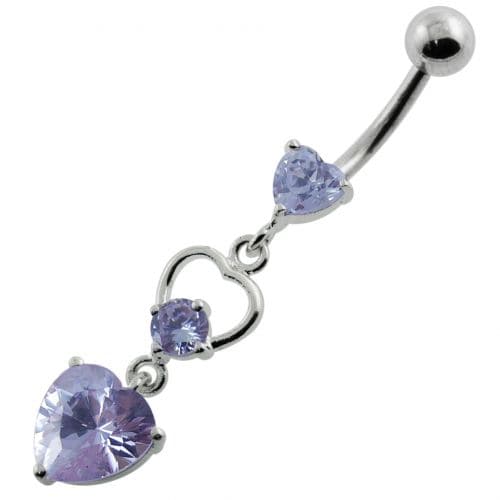 925 Sterling Silver Jewelled Heart Cutout Navel Belly Piercing