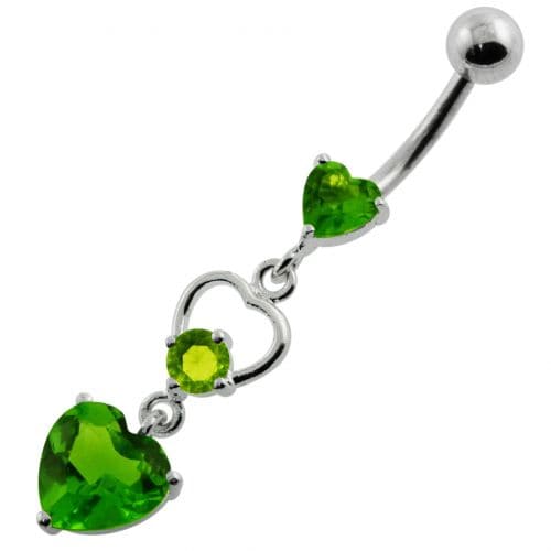 925 Sterling Silver Jewelled Heart Cutout Navel Belly Piercing