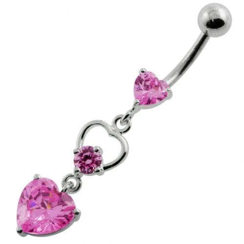 925 Sterling Silver Jewelled Heart Cutout Navel Belly Piercing