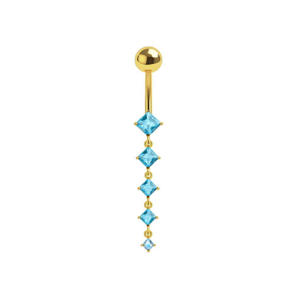 925 Sterling Silver Gold Plated Diamond Dangling Belly Ring