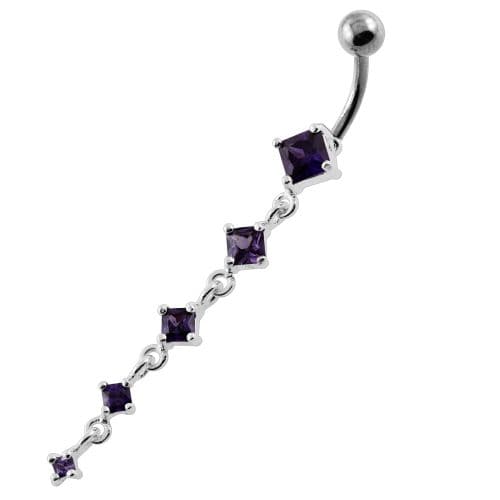 925 Sterling Silver Dangling Five Stones Belly Button Ring