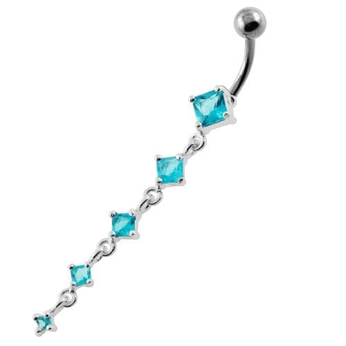 925 Sterling Silver Dangling Five Stones Belly Button Ring