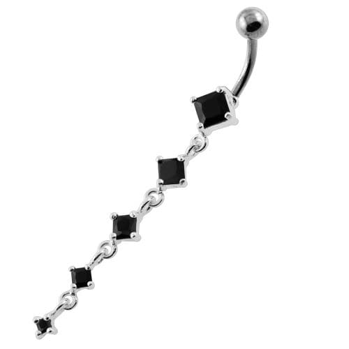 925 Sterling Silver Dangling Five Stones Belly Button Ring