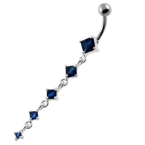 925 Sterling Silver Dangling Five Stones Belly Button Ring
