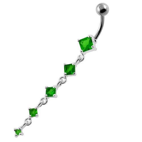 925 Sterling Silver Dangling Five Stones Belly Button Ring