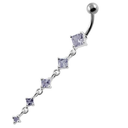 925 Sterling Silver Dangling Five Stones Belly Button Ring
