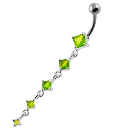 925 Sterling Silver Dangling Five Stones Belly Button Ring