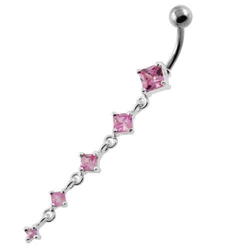925 Sterling Silver Dangling Five Stones Belly Button Ring
