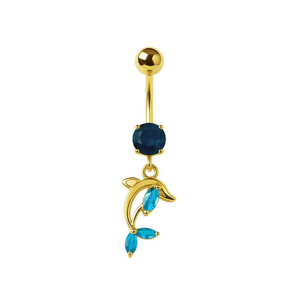 925 Sterling Silver Gold Plated Dolphin Belly Ring