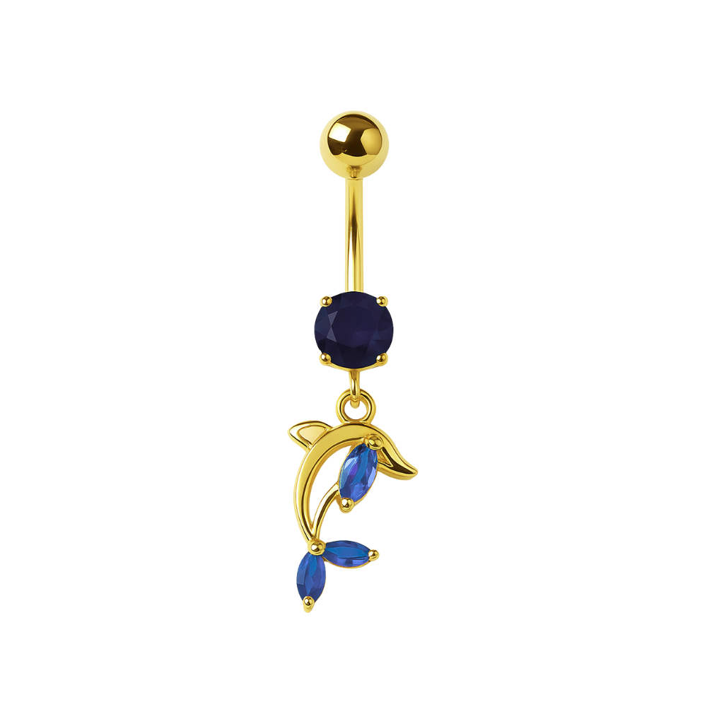 925 Sterling Silver Gold Plated Dolphin Belly Ring