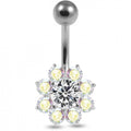 925 Sterling Silver Jewelled Flower Non-Moving Belly Ring