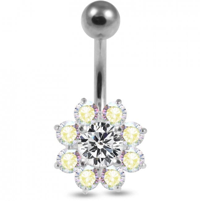 925 Sterling Silver Jewelled Flower Non-Moving Belly Ring