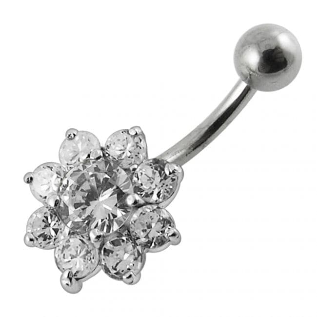 925 Sterling Silver Jewelled Flower Non-Moving Belly Ring