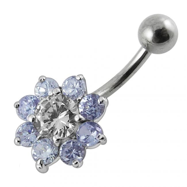 925 Sterling Silver Jewelled Flower Non-Moving Belly Ring