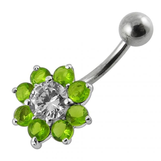925 Sterling Silver Jewelled Flower Non-Moving Belly Ring