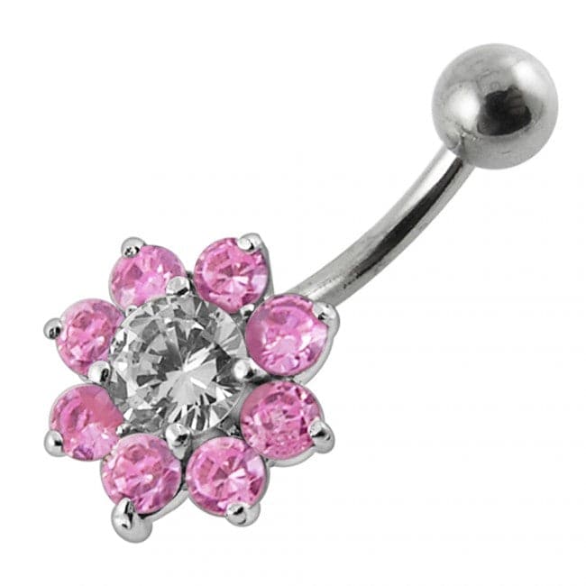 925 Sterling Silver Jewelled Flower Non-Moving Belly Ring
