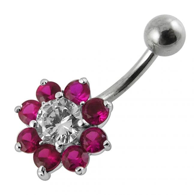 925 Sterling Silver Jewelled Flower Non-Moving Belly Ring
