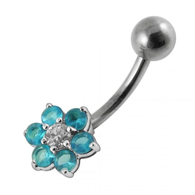 925 Sterling Silver Jewelled Flower Non-Moving Belly Ring