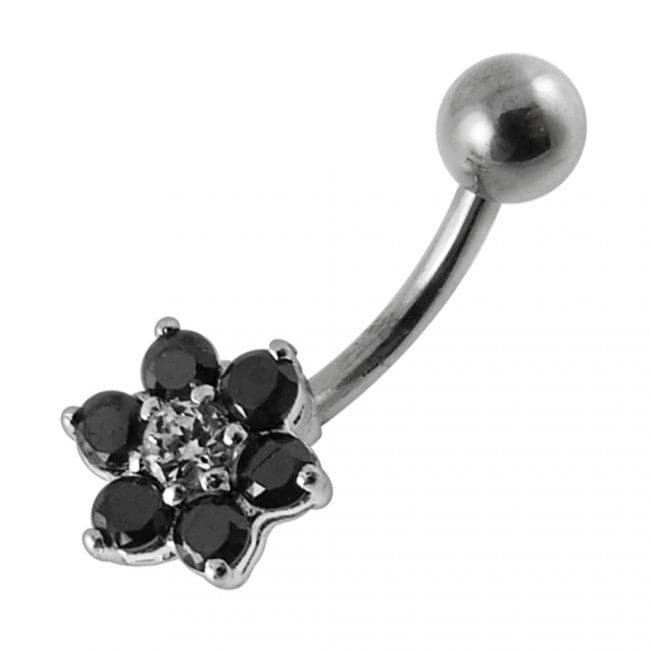 925 Sterling Silver Jewelled Flower Non-Moving Belly Ring