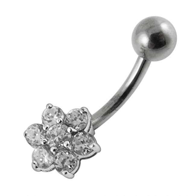 925 Sterling Silver Jewelled Flower Non-Moving Belly Ring