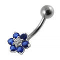 925 Sterling Silver Jewelled Flower Non-Moving Belly Ring