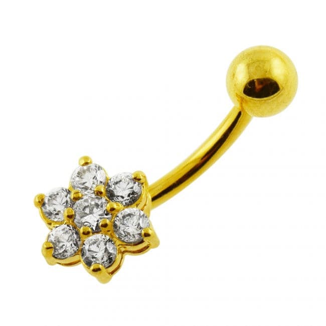 925 Sterling Silver Jewelled Flower Non-Moving Belly Ring