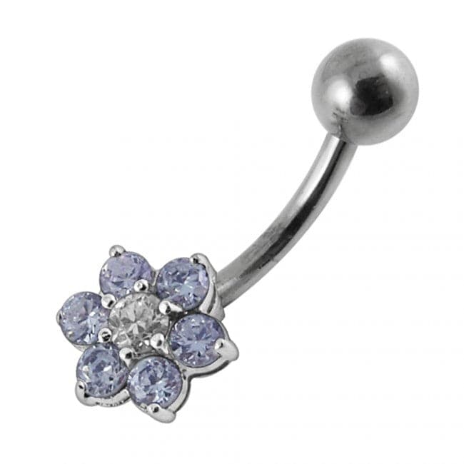 925 Sterling Silver Jewelled Flower Non-Moving Belly Ring