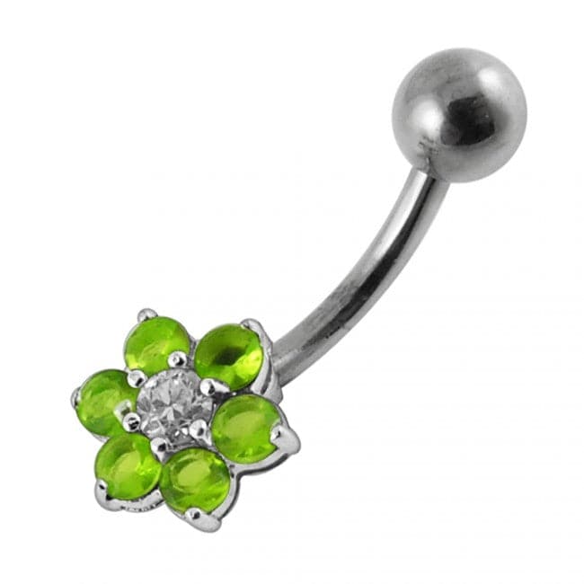 925 Sterling Silver Jewelled Flower Non-Moving Belly Ring