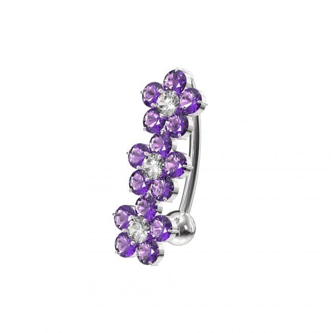 925 Sterling Silver Jewelled Flower Design Non- Moving Belly Ring