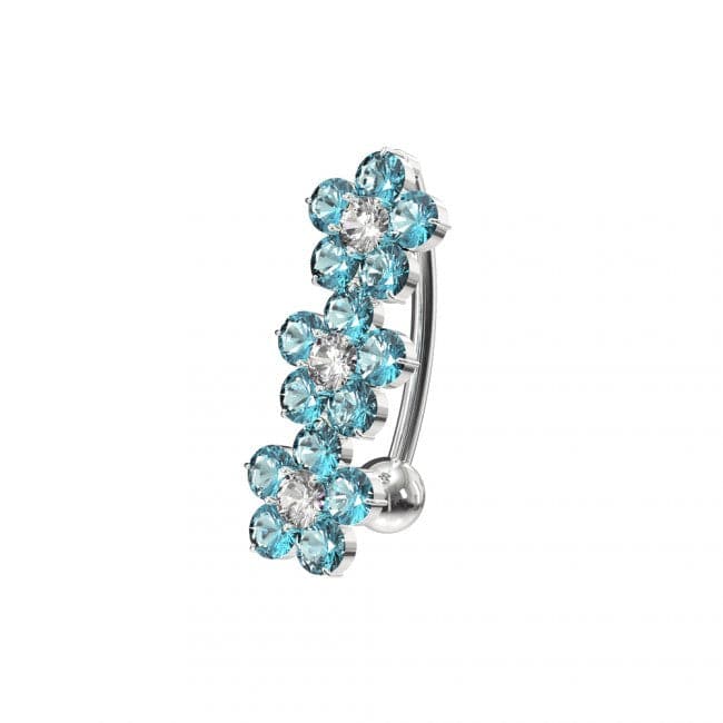 925 Sterling Silver Jewelled Flower Design Non- Moving Belly Ring