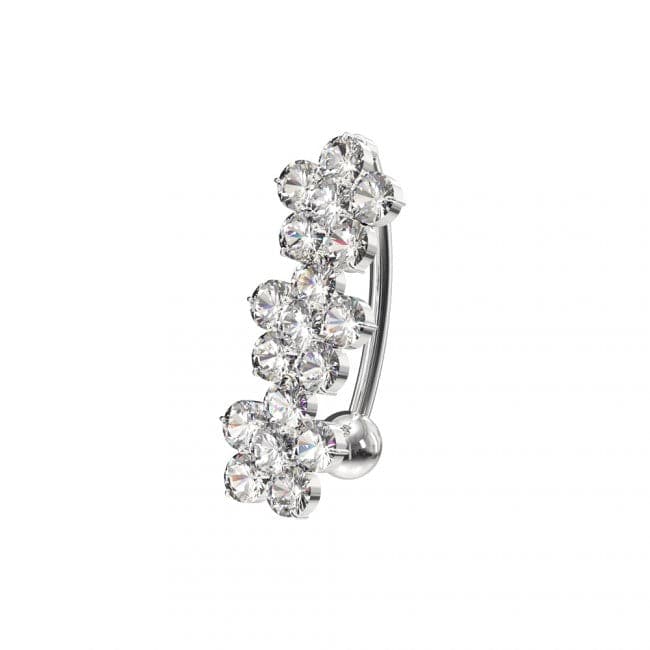 925 Sterling Silver Jewelled Flower Design Non- Moving Belly Ring