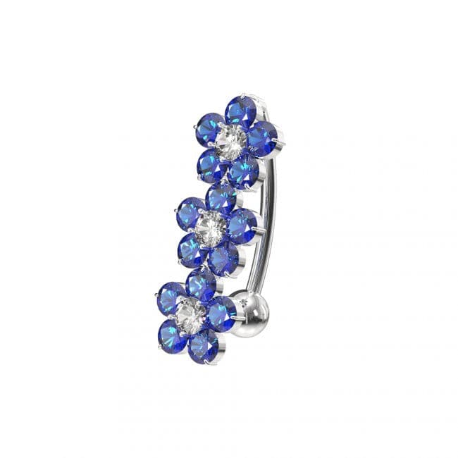 925 Sterling Silver Jewelled Flower Design Non- Moving Belly Ring